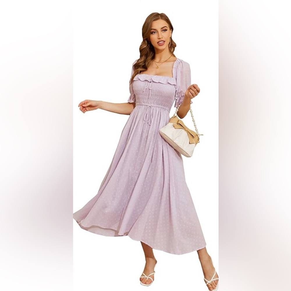 R. Yiposha Boho Prairie Smocked Puff Sleeve Dress Size XXL